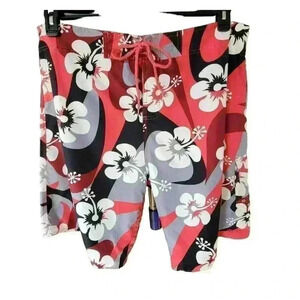 Shaka Surfwear Men's Red & White Hawaiian Swim Board Shorts/ Size 40 Waist